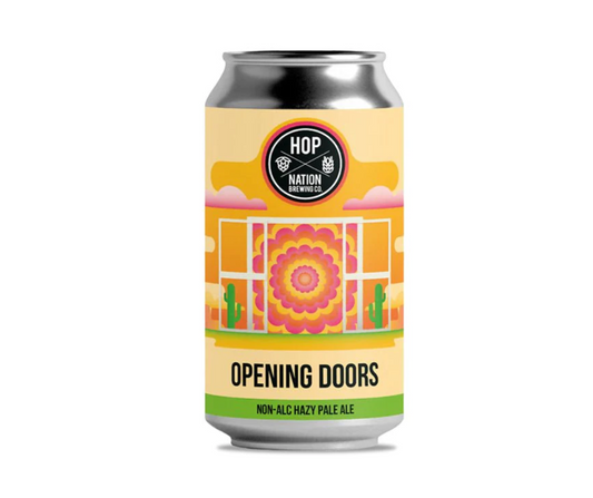 Hop Nation Brewing Co Opening Doors Hazy Pale Ale has notes of stone fruit and citrus ensuring a hazy, refreshing alcohol-free pale ale the booze; so you can wake up with a clear head. Award winning alcohol-free pale ale Beer, Hop Nation Brewing. Best selling non-alcoholic hazy pale ale beer Melbourne, Warrandyte. Healthy Choice. Hop Nation Brewing Co.