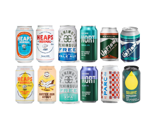 Low Cal, zero alcohol beer. Best selling alcohol free beer in a mixed slab, best sample pack to try different non-alcoholic beer. Award winning non-alcoholic beer. Best na beer, sans drinks. Melbourne, Victoria, Warrandyte, High Vibes Drinks award winning non-alcoholic drinks so you can Boozeless and vibrate at your highest level, make healthy choices and enjoy best quality non-alcoholic beer with no regrets. Parc Pils, Heaps Normal XAP, Heaps Normal Lager, Big Drop IPA, Nort IPA, Nort XPA, Upflow Pale Ale