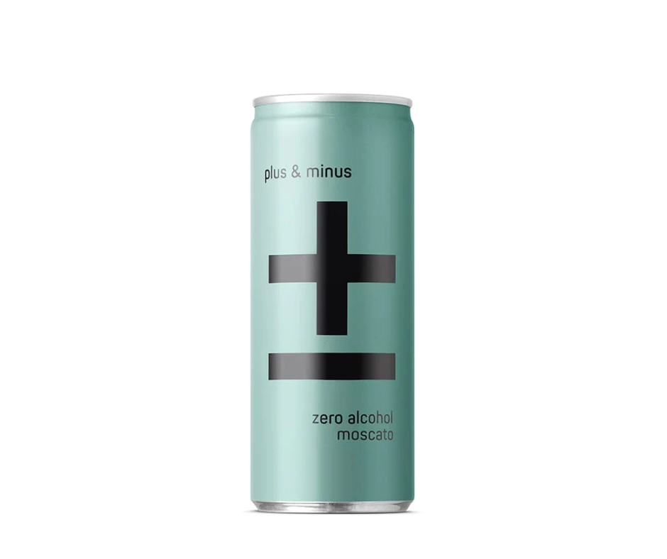 Plus & Minus moscato Can Non-Alcoholic Wine. Non-Alcoholic Wine in a can. sweet alcohol free moscato. Amazing alcohol free alternative to help you drink less alcohol and enjoy life more. Party guilt-free with no hangovers enjoying non-alcoholic wine that tastes authentic. Best selling Non Alcoholic wine at High Vibes Drinks, the non alcoholic wine specialist in Melbourne.
