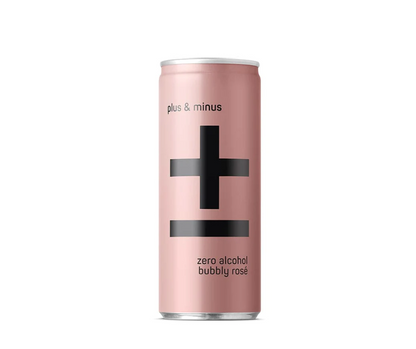 Plus & Minus Bubbly Rose' Can Non-Alcoholic Wine. Non-Alcoholic Rose Wine in a can: Amazing alcohol free alternative to help you drink less alcohol and enjoy life more. Party guilt-free with no hangovers enjoying non-alcoholic wine that tastes authentic. Best selling Non Alcoholic wine at High Vibes Drinks, the non alcoholic wine specialist in Melbourne.