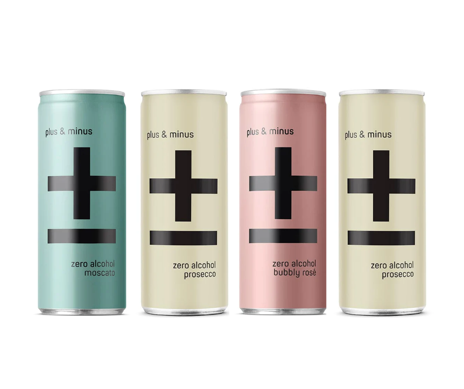 Plus & Minus moscato, prosecco, rose Can Non-Alcoholic Wine. Non-Alcoholic Wine in a can. sweet alcohol free moscato. Amazing alcohol free alternative to help you drink less alcohol and enjoy life more. Party guilt-free with no hangovers enjoying non-alcoholic wine that tastes authentic. Best selling Non Alcoholic wine at High Vibes Drinks, the non alcoholic wine specialist in Melbourne.